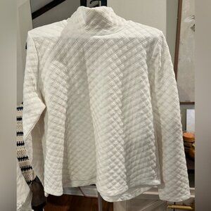 Ivory/Cream Quilted Long Sleeve Mock Neck Top